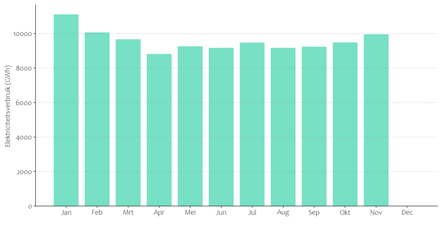 Elektriciteitsverbruik 2025 per maand